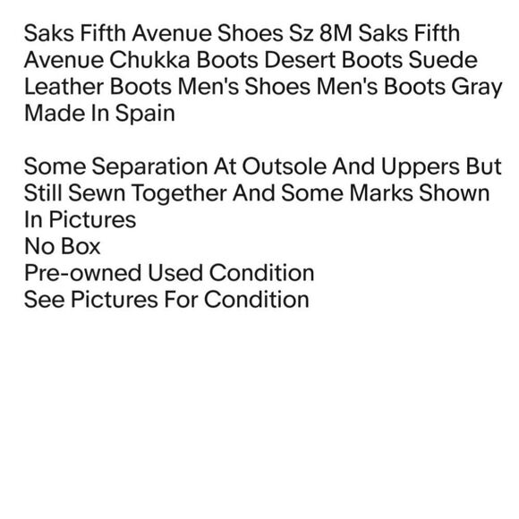 Saks Fifth Avenue Shoes Sz 8M Saks Fifth Avenue Chukka Boots Desert Boots Suede main image 6